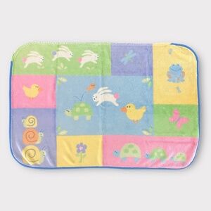 VINTAGE Carters Tykes Baby Blanket Patchwork Duck Bunny Chick Silky 29 X 42 READ